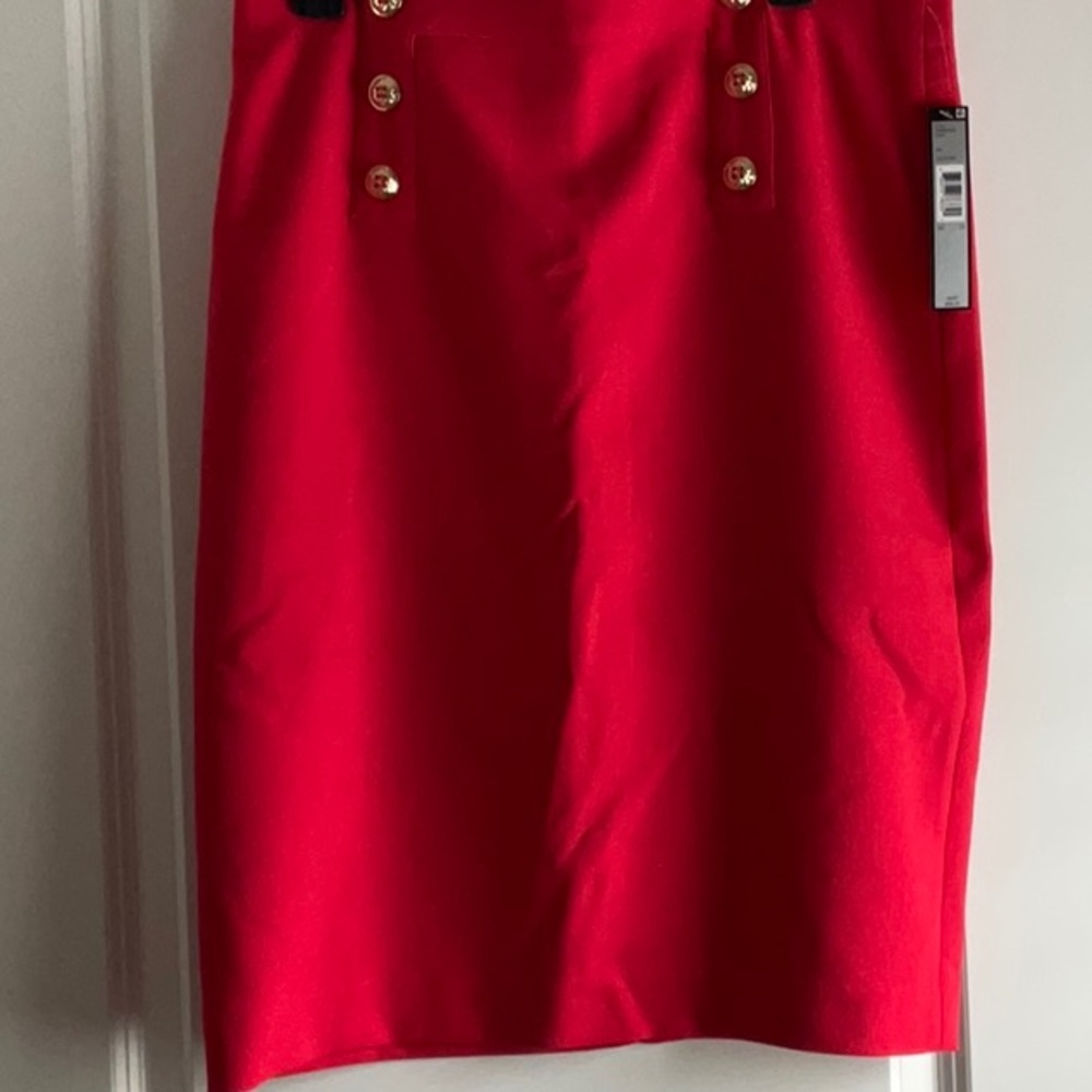 Tahari Red Pencil Skirt Knee-Length Work Style